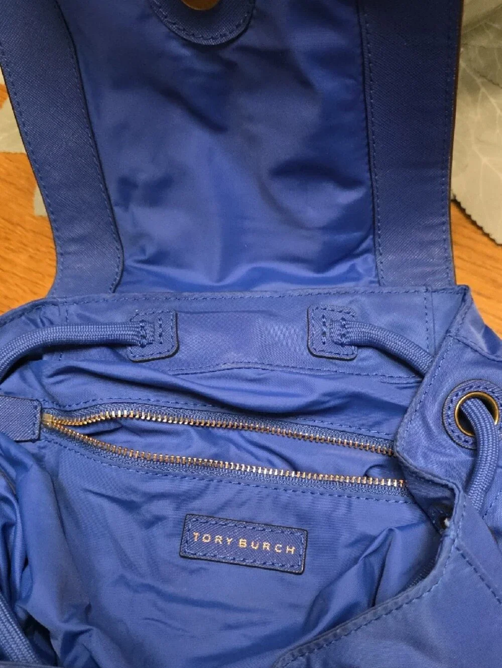 Tory Burch Cobalt Blue Nylon Drawstring Backpack